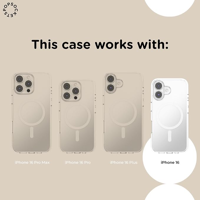 PopSockets iPhone 16 Phone Case with MagSafe, Wireless Charging Compatible, White - Horchata