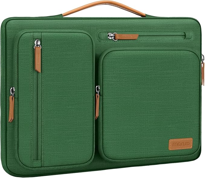 MOSISO 360 Protective Laptop Case 13.3 inch, 13-13.3 inch Laptop Sleeve Compatible with MacBook Air/Pro 13 / Pro 14,HP Dell Acer ASUS,Side Open Carrying Case with 4 Zipper Pockets&Handle,Jungle Green